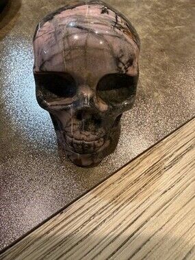 Pink & Black Rhodonite Carved Crystal Skull